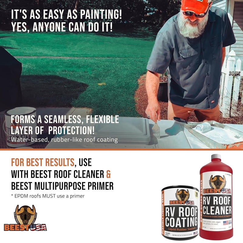 BEEST RV Roof Coating White, 32 Oz Covers up to 12.5 sq ft (2 Coats), Solar Reflective & Waterproof Sealant| Elastomeric Leak Repair Coating, Liquid Rubber RV Roof Sealant for Trailers, Camper & More - Image 5